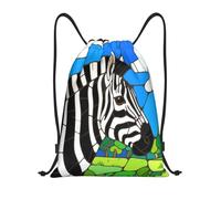 Stained Glass Zebra Pattern Sport Sack Versatile String Bag Portable Backpack For School Hiking Shopping 36X42Cm