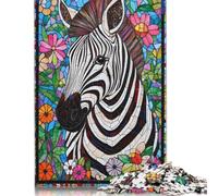 Stained Glass Zebra Puzzle Jigsaws 1000 Pieces for Adults Wooden Puzzle Adult Jigsaw Puzzle Family Puzzle Game 1000pcs (75x50cm)