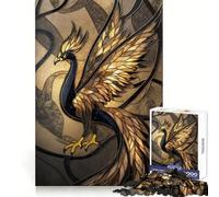 Stained Gold Phoenix Rise 1000 Pieces Jigsaw Puzzles for Teenagers Boost Memory Stress Release Premium Cut Cherished Gift 38x26cm