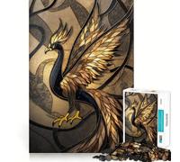 Stained Gold Phoenix Rise Adults Puzzles 1000 Piece Jigsaws Mind Exercise Toy Relaxed Mind Design Assembly Santa Wish Gift 38x52cm
