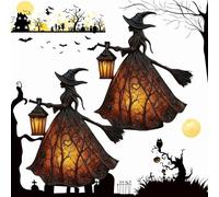 Stained Gothic Witch Hat Led Lamp for Stained Glass Inspired, Halloween Witch Lamp, Spooky Decorative Standing Night Light, Unique Halloween Party Lighting Decorations Indoor (2pcs)