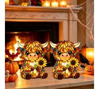 Stained High-Land Cow Lamp, 3D USB Vintage Resin Table Light | Cute Colorful Animal Lamp, Stained Glass Bedside Table Night Lights with Warm Glow for Home Decor, Cow Lover, Bedroom(2Pack)
