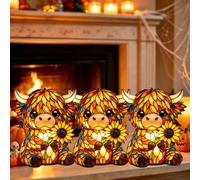 Stained High-Land Cow Lamp, 3D USB Vintage Resin Table Light | Cute Colorful Animal Lamp, Stained Glass Bedside Table Night Lights with Warm Glow for Home Decor, Cow Lover, Bedroom(3Pack)