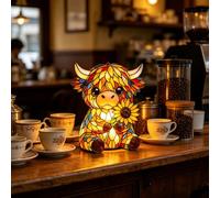 Stained Highland Cow Lamp, Vintage Resin Table Lighting - 3D Novelty Animal Lamp Decor for Bedroom Bedside & Table | USB Powered Warm Glow LED Night Lamp, Unique Gift for Cow Lovers