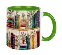 Stained Library Bookshelf Ceramic Mug, 2026 Artistic Reading Theme Ceramic Mug, Bookcase Coffee Cup with Floral Shelf Design, Gifts for Book Lovers Readers