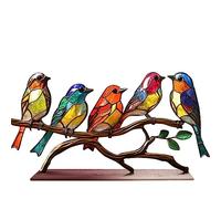 Stained Metal Birds on Branch Desktop Ornament, Double-Sided Bird Statue Ornaments in Multicoloured Style, Colourful Birds Desktop Ornaments, Bird Decorations, Love (E)