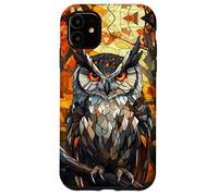 Stained Mosaic Owl with Fiery Autumn Glow Case for iPhone 11