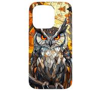 Stained Mosaic Owl with Fiery Autumn Glow Case for iPhone 15 Pro