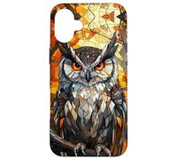 Stained Mosaic Owl with Fiery Autumn Glow Case for iPhone 16 Plus