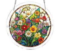 Stained Patterned Stained Glass Flower Pattern Sunlight Catcher for Bedroom Living Room Door Balconies Outdoor Garden Spectrum Window Hanging Art