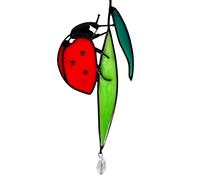 Stained Resin Hanging Suncatcher for Window, Ladybug & Leaf Decoration Pendant, 22 * 10cm Sun Catcher Handcraft Gift for Spring and Summer Garden Bedroom Fence Decor
