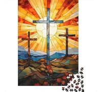 StainedGlassCross 1000 Pieces Sturdy Cardboard Premium Jigsaw Puzzle Family Lovers Stress Relief Gifts Value Pack 38x26cm/1000pcs