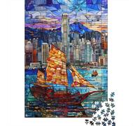 StainedGlassHongKong Classic Jigsaw Puzzle 1000 Pieces for Adults Impossible Hard Challenging Family Game Night 70x50cm/1000pcs