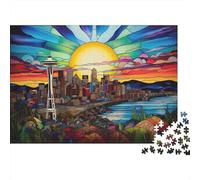 StainedGlassSeattleView 1000 Pieces Eco-Friendly Paper Premium Puzzle for Kids Beginners, Ultra Difficult Puzzle, After-school Activity, Puzzle 52x38cm/1000pcs