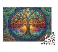 StainedGlassTree 1000 Piece Jigsaw Puzzles Tree of Life Art Adults Aged 12 And Above Educational Game Home Decoration Difficult Challenging Male And Female Birthday 70x50cm/1000pcs Gifts