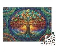 StainedGlassTree Colourful Circular Tree of Life Mosaic 1000 Pieces Jigsaws Adults Beautiful Decoration Home Activity 52x38cm/1000pcs