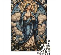 StainedGlassVirgin 1000 Piece for Adults Women: Stained Glass Mary with Clouds Fun And Challenging Family Game & Gift 70x50cm/1000pcs