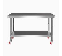 Stainless Food Prep Table, Stainless Steel Commercial Prep Table 2-Tier With 4 Wheels Adjustable Shelf Multiple Sizes(L80xW50cm/31.4x19.6in)