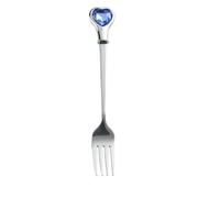 Stainless Fruit Fork Heart Shaped Diamante Creative Dessert Fork for Tasting Flatware(Blue)