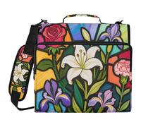 Stainless Glass Colorful Flowers Lily 1.5-Inch 3-Ringing Zip Up Binder with Handle and Removable Shoulder Strap Includes Zip Pocket Portable Portfolio for School and Office Gestor de carpetas de