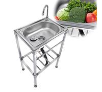 Stainless Steel 1 Bowl Kitchen Sink with Portable Support Outdoor Garden Sink with Faucet Easy Installat for Camping Restaurants and Bars (Size: 48x35x83cm)
