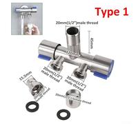 Stainless Steel 1-Inlet 2-Outlet Angle Valve with Dual Control for Plumbing, Irrigation & Bathroom Fixtures - Triangle Shape, G1/2 Thread, Si(A)