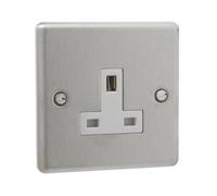 Stainless Steel 13 Amp Single 1 Gang Unswitched Socket [ST723-01]