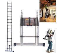 Stainless Steel 16.4FT/5M Multi-Purpose Ladder with Stabiliser Bar, A-Frame Extendable, Telescoping Foldable Step Ladder, EN131 Certified, Max Load 330lbs