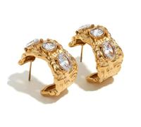 Stainless Steel 18K Gold Plated Elegant Avant-Garde Earrings Bracelet Ring Irregular Micro-set Stone Design Women Gift