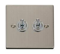 Stainless Steel 2 Gang 2 Way 10Ax Toggle Light Switch - Se Home