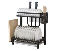 Stainless Steel 2-Tier Dish Drainer Rack with Drip Tray - Black Kitchen nizer for Plates, Bowls, Cutting Boards & sils - Space-Saving 35x22x40.5cm