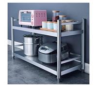 Stainless Steel 2-Tier Kitchen Shelves Industrial Metal Storage Rack Easy Assembly Shelving Unit for Home & Garage Silver Finish Size: 70x45x60CM