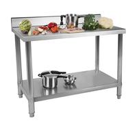 Stainless Steel 2-Tier Kitchen Work Table with Backsplash Adjustable Feet Heavy-Duty Commercial Food Prep Station for Restaurant Garage Outdoor 100x50x80cm