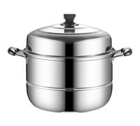 Stainless Steel 2-Tier Steamer Pan for Induction and Gas Stoves, Double Layer Steamer Compatible with 26 cm 28 cm 30 cm Pots, Dishwasher Safe Silver Cookware(30cm)