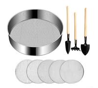 Stainless Steel 20 cm Round Compost Sieve with 5 Interchangeable Mesh Sizes 3 mm through 12 mm for Gardening Soil and Tasks