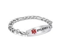 Stainless Steel 22cm Medical Alert Bracelets for Men - Epilepsy, Diabetes, Blood Thinners - Emergency Identification Jewellery for Larger Wrists (Epilepsy)