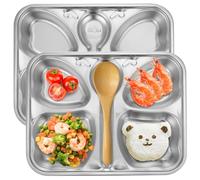 Stainless Steel 2Pcs Kids Plates - 5 Sections Divided, Unbreakable Dinner Plates with Cute Bee Shape for Toddlers & Picky Eaters