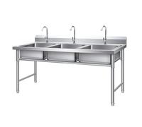 Stainless Steel 3 Compartment Bowl Freestanding Commercial Sink,Three Compartment Stainless Steel Sink,Freestanding Bar Sink,Kitchen Sink,Prep & Utility Sink,For Restaurants,Kitchens,Hotels,Bars(150*6