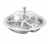 Stainless Steel 3 Compartment Snack Serving Tray 22cm Round Divided Food Serving Dish Silver Dry Fruit Nut Chocolate Snack Platter Kitchen Table Serving Plate Organiser for Nuts Sweets Tea Time Snacks
