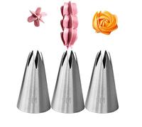 Stainless Steel 3 Pcs Open Star Piping Tips - 1M Icing Nozzles for Cake Decorating