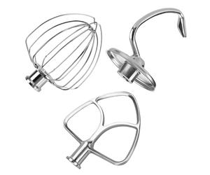 Stainless Steel 3 Piece Kit Attachments for KitchenAid 4.5-5 Quart Tilt-Head Stand Mixers Artisan Series & Classic Series by MMOBIEL - K45 6-Wire Whip, Flat Beater and Dough Hook - Dishwasher Safe