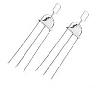 Stainless Steel 3-Prong BBQ Skewers with Push Rod Reusable Flat Metal Kabobs for Grilling Meat Chicken Vegetables Easy Flip Tool for Outdoor Party-(2 Grill Forks)