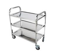 Stainless Steel 3-Shelf Service Carts Restaurant Dish Collection Carts Wine Transport Carts for Hotels Heavy-Duty Utility Carts for Commercial Use