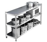 Stainless Steel 3-Tier Kitchen Storage Rack, Multi-Function Floor-Standing Microwave Shelving Unit, Industrial Plate & Bowl for Garage, 120x45x80cm