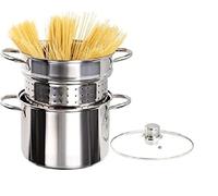 Stainless Steel 3 Tier Spaghetti, Pasta, Asparagus, Noodles Pot Strainer with Vented Glass Lid - 18 cm