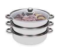 Stainless Steel 3 Tier Steamer 27.3cm, Vented Glass Lid Steamer Cooker Cooking Steam Pot Glass Lid Stainless Steel Hot Pot,32.5 * 25cm,for gas, electric, induction and halogen stoves