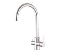 Stainless Steel 3-Way Kitchen Faucet Brushed Finish 360° Rotation Hot & Cold Water Water Purifier Compatible Modern Design Kitchen Tap
