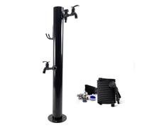 Stainless Steel 304 Garden Hose Faucet Vertical Anti-Freeze Cylinder with 2 Taps & Spray Gun Outdoor Water Fountain Support Black Garden Watering Solution