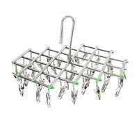 Stainless Steel 35 Clips Drying Rack, Space Saver Hanger,Smart Hook Design Avoid Blowing Away, Drying Pegs for Socks, Towels, Underwear, Scarves, Shirt or Small Size Clothes