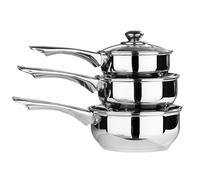 Stainless Steel 3pc Saucepan Set Suitable for Induction, Ceramic, Gas & Electric Hobs 3 Piece pan Set with Glass Lid Versatile Cooking Pot Milk Pot Dishwasher Safe (16cm, 18cm & 20cm Pans)